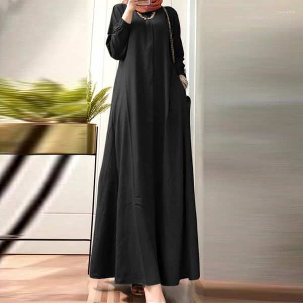 Ropa étnica 2023 Islam Abaya vestido Color sólido manga larga Abayas para mujeres falda grande suelta árabe de Oriente Medio