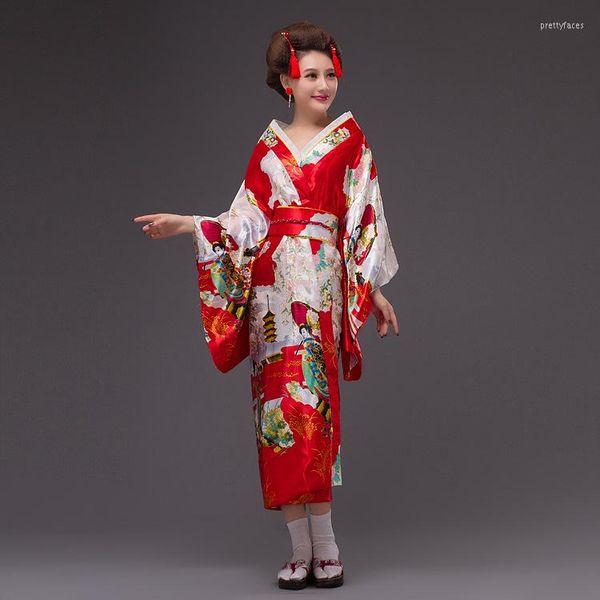 Vêtements ethniques 2023 Japon Kimono Femmes Geisha Prom Robe vintage Tradition originale Silk Yukata avec Obi Sexy Costumes 8Colors