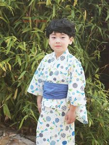 Vêtements ethniques 2023 Japon Vintage Boy's Kimono avec ceinture Peignoir National Fleur Imprimer Yukata Coton Home Wear Pographie Robe Cosplay