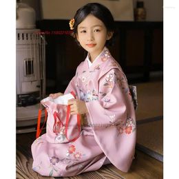 Vêtements ethniques 2023 Japonais Vintage Robe Children Kimono Yukata National Flower Imprimé Costume de performance traditionnelle