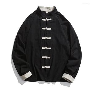 Etnische kleding 2023 Kimono Jacket Men Traditioneel Chinees Linnen Hanfu Top lange mouw Tang Pak Shirt Cardigan Coat M-5XL