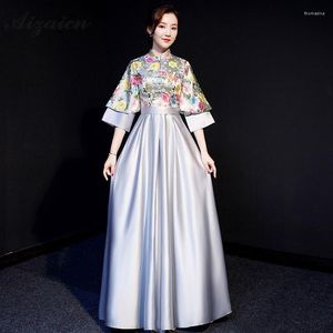 Vêtements ethniques 2023 Longue Cheongsam Chine Robes de soirée Gris Demoiselle d'honneur Vintage Robe Qi Pao Femmes Robe de mariée chinoise Qipao Orientale