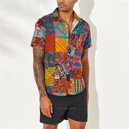 Ropa étnica 2023, camisa de moda africana para hombres, manga corta, estampado de lino y algodón, Rich Bazin Africa, ropa de calle Hip Hop