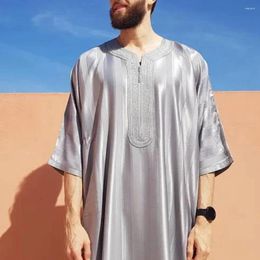 Ropa étnica 2023 hombres árabe musulmán moda islámica bordado jubba thobes homme marroquí kaftan eid oración vestido largo vestido