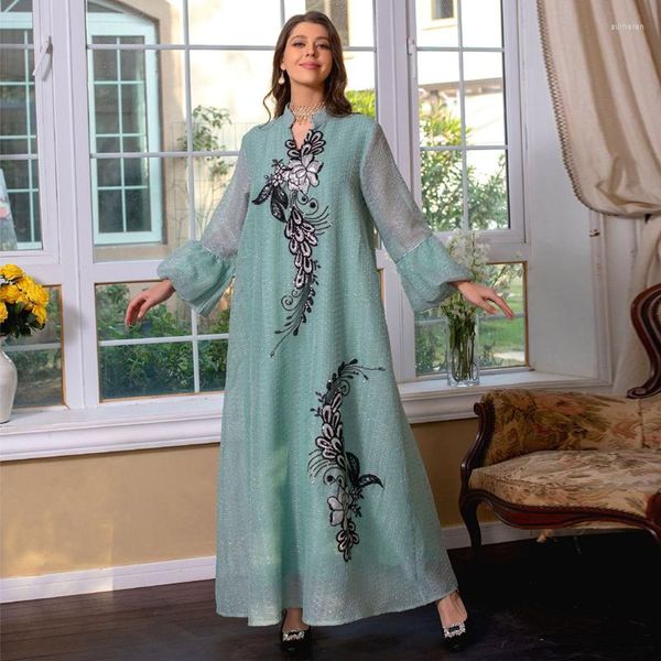 Vêtements ethniques 2023 mode modeste Abayas robe de soirée pour les femmes maille broderie florale turquie arabe Jalabiya islamique Ramadan Eid musulman