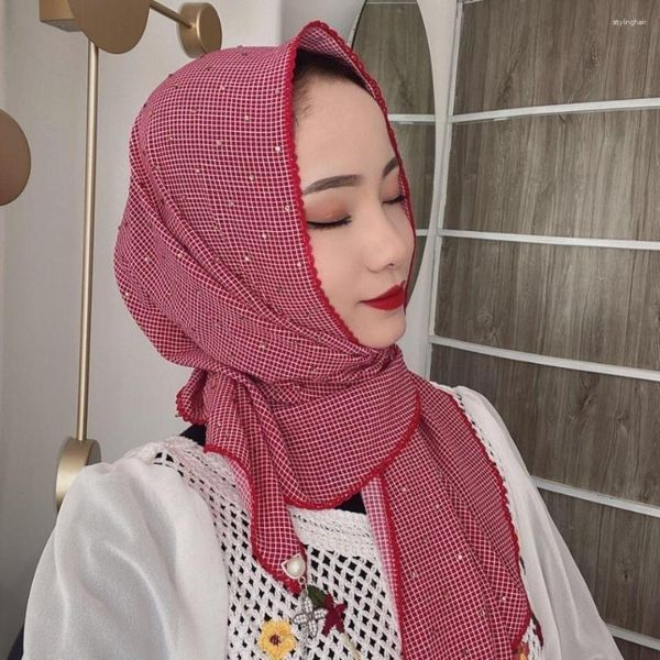 Vêtements ethniques 2023 Musulman Eid Al-Fitr Hijab Été Casual Treillis Triangle Écharpe Femme Coiffure Frangée Tulle