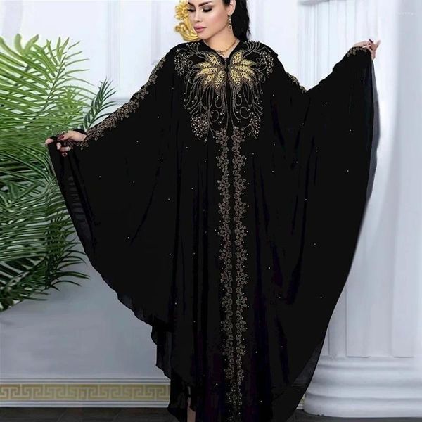 Ropa étnica 2023 Vestidos de moda musulmana Abaya para mujeres Dubai Lujo Negro Gasa Boubou Vestido Caftan Boda Ocasiones de fiesta