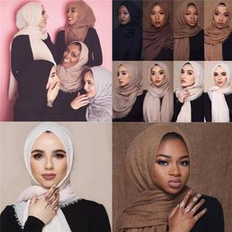 Vêtements ethniques 2023 Musulman Mode Femmes Crinkle Hijab Coton Écharpe Doux Solide Tête Foulards Turban Châles Wraps Femme Musulman 180X90cm