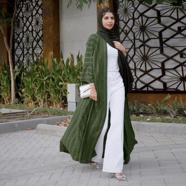 Ropa étnica 2023 Moda musulmana Mujeres Kimono Abaya Sólido Rayado Retro Cardigan Robe Dubai Medio Oriente Arabia Saudita Ropa Eid