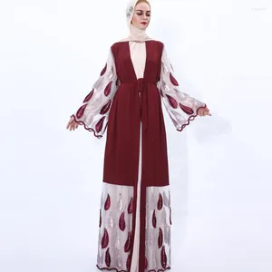 Vêtements ethniques 2023 musulman été mode tissé brodé feuille d'argent gaze dentelle en dehors du tempérament Cardigan Kimono