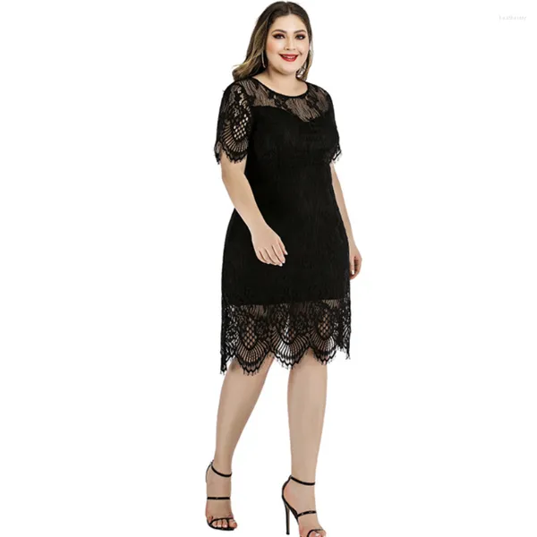 Vêtements ethniques 2023 musulman été grande taille femmes dentelle robe grosse MM taille montrer mince mode tempérament Mini jupe caftan