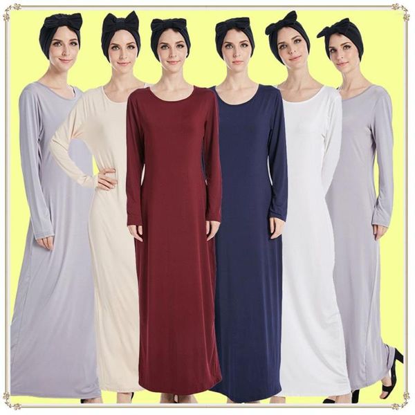 Vêtements ethniques 2023 femmes musulmanes jupe longue Simple à l'intérieur du lait soie élastique décontracté fond robe Base couverture complète robe Jilbab Abaya