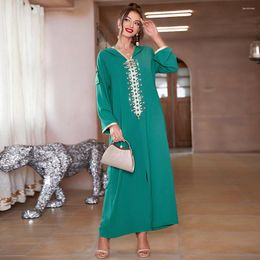 Etnische Kleding 2023 Mousseline Jurk Effen Kleur Lange Mouwen Afdrukken Patchwork Opstaande Kraag Split Elegante Chique Abaya Losse Dame