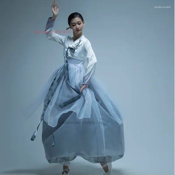 Vêtements ethniques 2023 Vêtements de danse nationale Hanbok Costume folklorique traditionnel coréen Vintage Stage Performance Robe en mousseline de soie