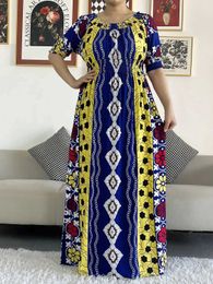 Vêtements ethniques 2023 Nouveau Africain Dashiki Coton Robe florale imprimée courte Slve Collectez la taille droite des femmes africaines robe avec écharpe T240510