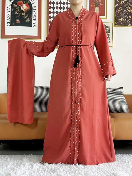 Vêtements ethniques 2023 New Open Abaya Dubai Kaftan Muslim Cardigan Abayas Dres pour les femmes décontractées Kimono Robe Femme Caftan Turkish Islamic Clothes T240510