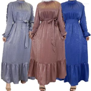 Vêtements ethniques 2023 plissé à manches longues Robe élégante Satin pour Femme musulmane Ramadan Eid islamique dubaï Femme Abaya Robe