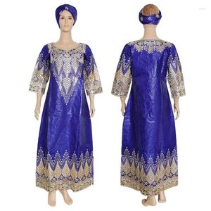 Vêtements ethniques 2023 Plus Taille Tenues africaines Femmes Bazin Riche Robes Dashiki Maxi Robe avec tête Wrap Robe de soirée traditionnelle à paillettes