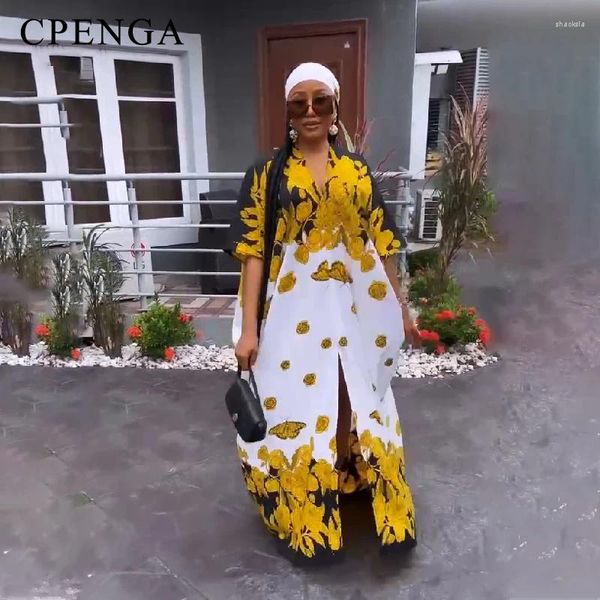 Ropa étnica 2023 Imprimir vestido maxi africano con pañuelo en la cabeza para las mujeres elegante dama boda evevning vestido de fiesta más tamaño Dashiki Kaftan