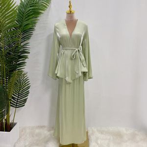 Vêtements ethniques 2023 Ramadan musulman robe haut costume ensembles Eid Mubarak en mousseline de soie ouvert Abaya Kimono Dubaï Islam caftan vêtements Abayas pour les femmes