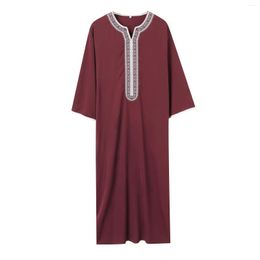 Vêtements ethniques 2023 rouge col rond broderie moyen-orient Juba hommes musulman manches mâle arabie saoudite Robe islamique arabe