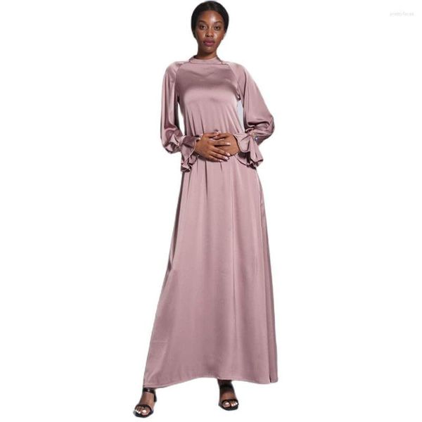 Vêtements ethniques 2023 Robe Pour Femme Musulmane Boho Robe Mat Satin Boutonné Longue Solide Lâche Modeste Maxi Robes Pour Femmes Islamiques