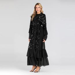 Ethnische Kleidung 2023 Pailletten Robe Chiffon ausgestellte Ärmel muslimische Strickjacke Abayas für Frauen Türkei Kleider