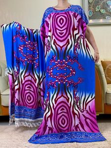 Etnische Kleding 2023 Korte Mouw 2 Stuks Afrikaanse Jurk Grote Sjaal Bloemen Afdrukken Katoen Losse Caftan Dame Zomer Maxi casual Jurken