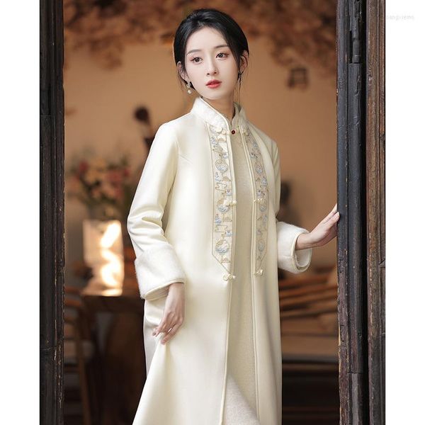 Vêtements ethniques 2023 Slim Élégant Mi-long Veste Femme Chine Tang Costume Mode Moderne Oriental Manteau D'hiver Année Chinoise Vêtements Femmes