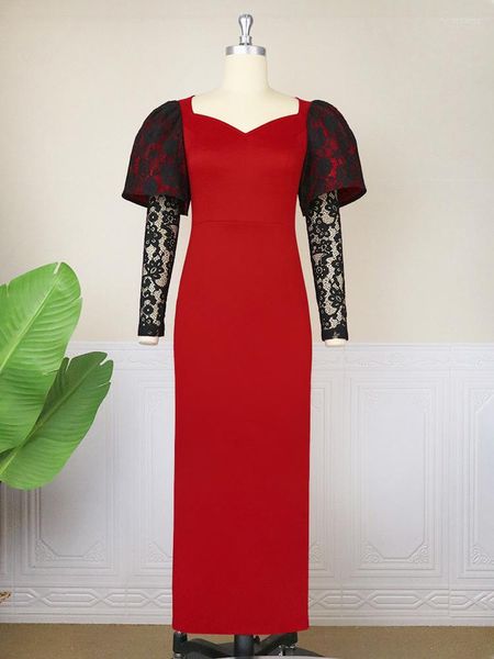 Ropa étnica 2023 primavera elegante África mujeres manga larga poliéster vestido rojo Maxi S-4XL vestidos africanos para