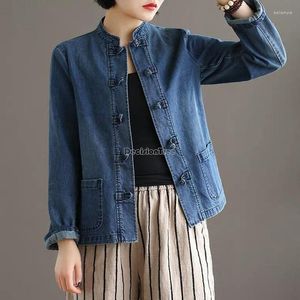 Vêtements ethniques 2023 printemps/été Style Vintage chinois boucle à disque col montant décontracté Denim à manches longues veste taille S-5xl G991