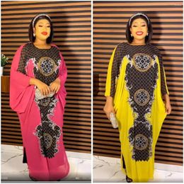 Vêtements ethniques 2023 Spring Summer Robes africaines élégantes pour femmes jaune rose à manches longues robe maxi dames traditionnelles