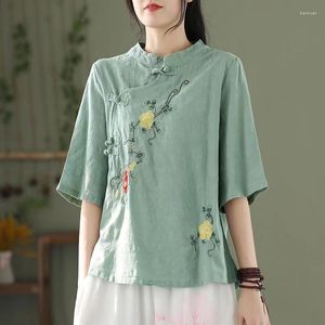 Vêtements ethniques 2023 printemps été broderie traditionnelle chinoise femmes Tang Hanfu chemise Blouse ample loisirs haut Vintage T-shirt