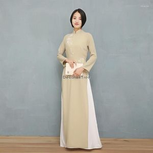 Vêtements ethniques 2023 Été Aodai Robe longue élégante Style chinois Femmes Quotidienne améliorée Cheongsam Vintage Robe à col montant G905