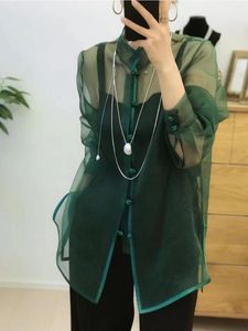 Vêtements ethniques 2023 été automne col montant plaque chinoise boucle améliorée Oriental dame Blouse crème solaire chemise