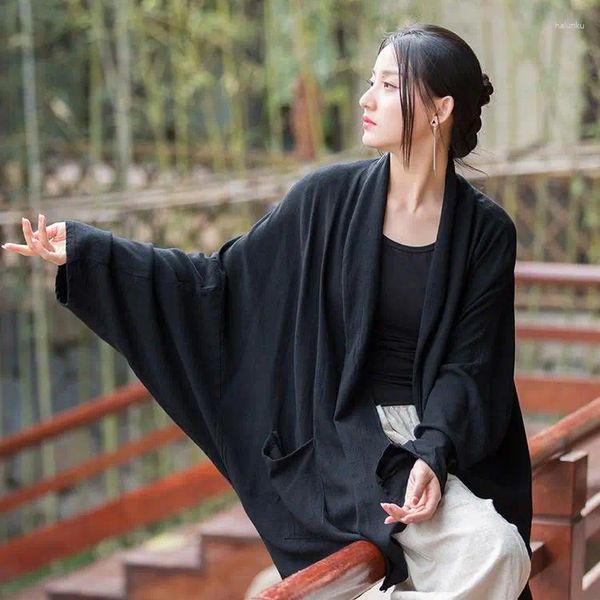 Vêtements ethniques 2023 Été Automne Femmes Amélioré Coton et Lin Vintage Hanfu Blouse Kimono Style Lâche Top Cardigan Manteau