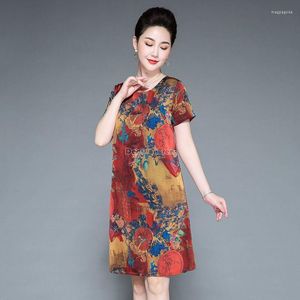 Vêtements ethniques 2023 été Style chinois femmes quotidien rétro National imprimé Robe femme mode soie mi-longueur Robe ample