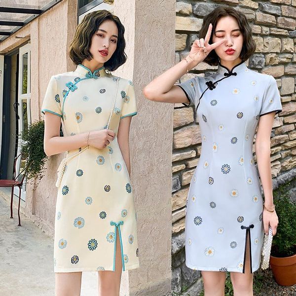 Vêtements ethniques 2023 été chinois Vintage manches courtes Qipao filles robes de soirée