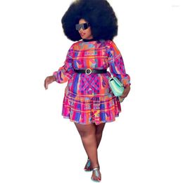 Ethnische Kleidung 2023 Sommermode Afrikanische Frauen Regelmäßige Langarmdruck Polyester Minikleid Kleider für