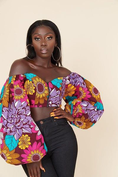 Ropa étnica 2023 verano moda estilo africano mujeres manga larga poliéster impresión camiseta ropa