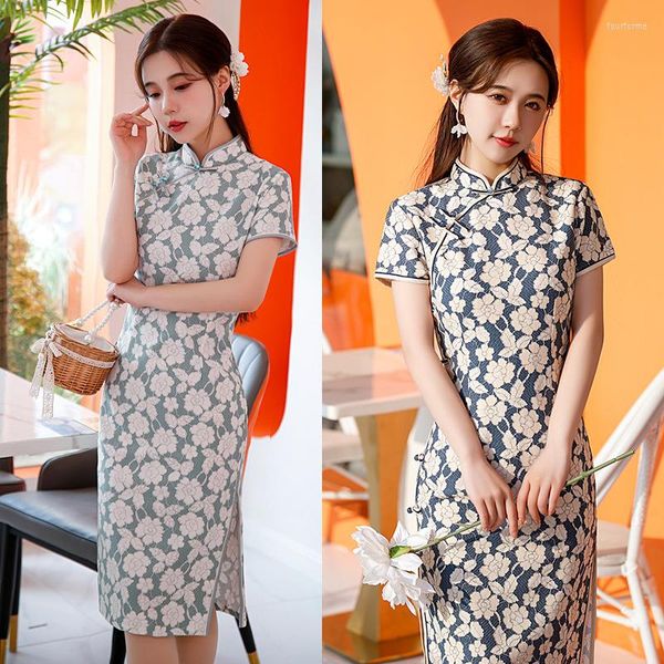 Ropa étnica 2023 Verano mejorado Cheongsam Qipao Estilo juvenil Temperamento High-End Retro Girl Vestido de novia chino tradicional para mujeres