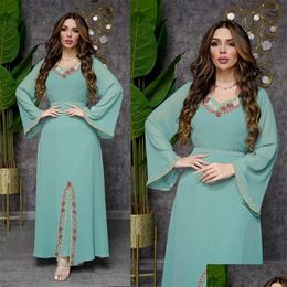 Vêtements ethniques 2023 Été Jalabiya Mousseline de soie S Moyen-Orient Robe musulmane Luxe Manches longues Mode Femmes Robes de soirée Abaya 230630 Otjlr