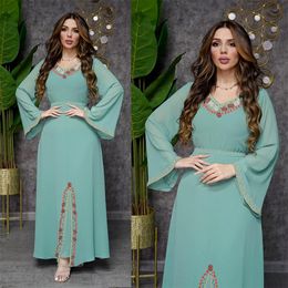 Vêtements ethniques 2023 été Jalabiya mousseline de soie Moyen-Orient robe musulmane luxe manches longues mode femmes robes de soirée Abaya 230630