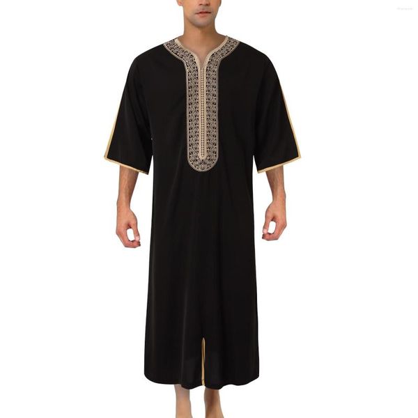 Ropa étnica 2023 verano hombre musulmán bata de manga media Arabia Saudita hombres Medio Oriente Juba Thobe islámico Kaftan Ropa disfraces