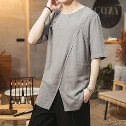 Vêtements ethniques 2023 Été Hommes Chemise en lin Style chinois Rétro Casual V-Cou Tops Plus Taille Traditionnelle Asiatique Tang Costume pour homme 30728