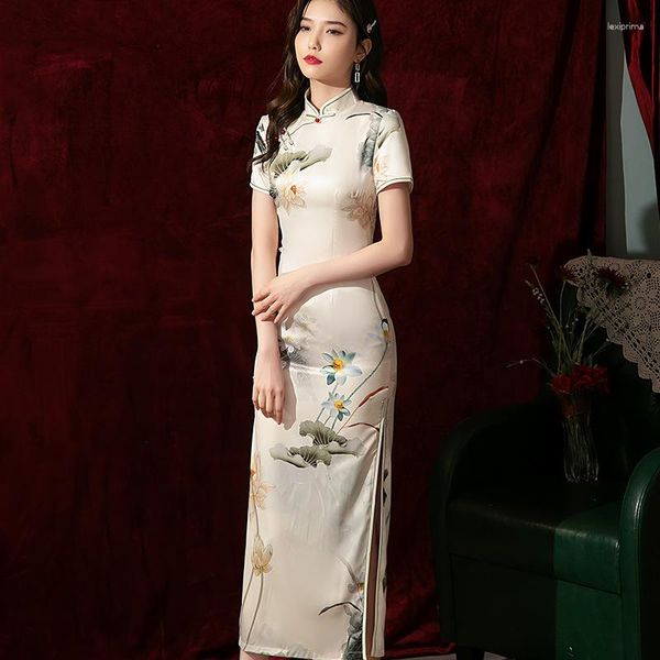 Vêtements ethniques 2023 été soie quotidien Cheongsam à manches courtes Lotus jeunes filles amélioré Qipao élégant Style chinois robes fête pour