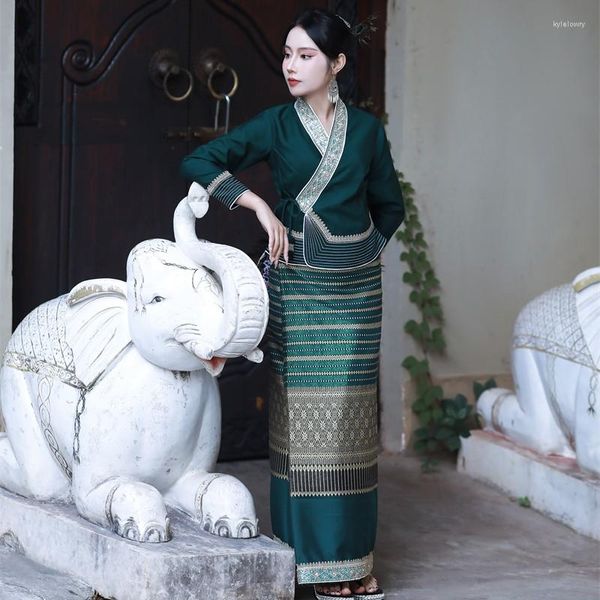 Vêtements ethniques 2023 Thaïlande Festival traditionnel chinois Dai Costume Femmes Vintage National Style Minority Retro Robe Set