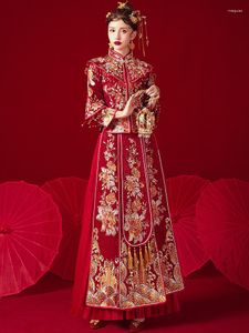 Vêtements ethniques 2023 Mariée traditionnelle broderie florale Cheongsam classique col mandarin robe de mariée chinoise