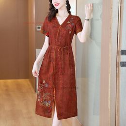 Vêtements ethniques 2023 traditionnel chinois Qipao robe fleur nationale impression Satin amélioré Cheongsam Oriental soirée Vestido