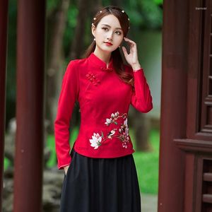 Vêtements ethniques 2023 traditionnel chinois femmes Cheongsam haut fleur broderie col Mandarin Vintage chemise Blouse dames hauts